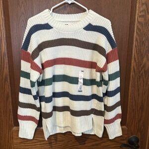 SO Striped Crew Neck Sweater Women's Size M Multicolor Casual Knit